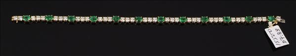 Appraisal: An emerald and diamond line bracelet by Dianoor set along