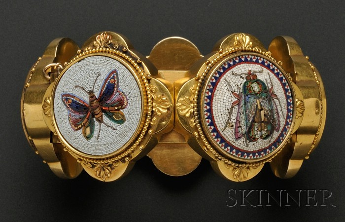 Appraisal: Antique Micromosaic Bracelet the five micromosaic panels depicting various insects