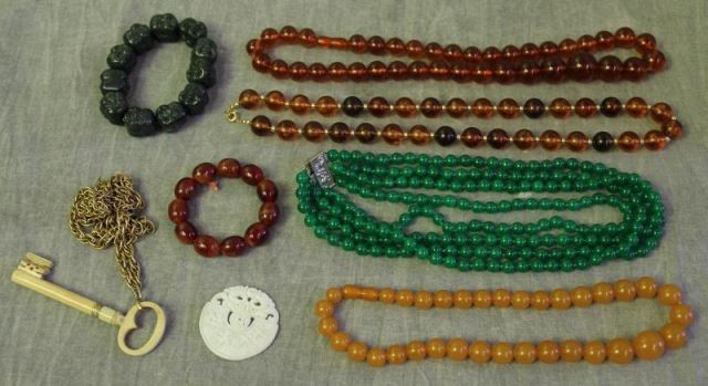 Appraisal: JEWELRY Asian Bead Grouping Includes single strand beaded necklaces a