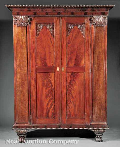 Appraisal: An American Classical Carved Mahogany Wardrobe early th c Philadelphia