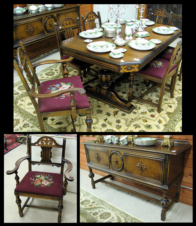 Appraisal: EIGHT-PIECE WALNUT AND MAHOGANY DINING SET Berkey Gay Furniture Co