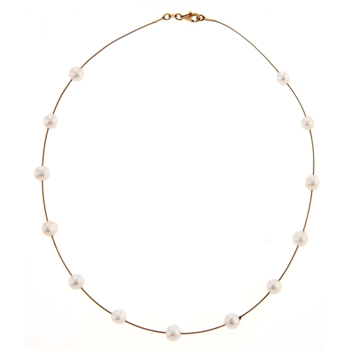 Appraisal: A ct gold necklet with cultured pearls at intervals g