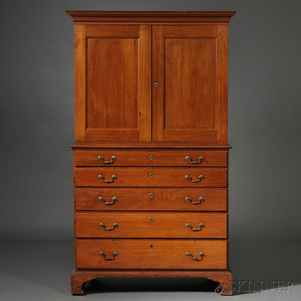 Appraisal: Chippendale Cherry Linen Press New England late th century the