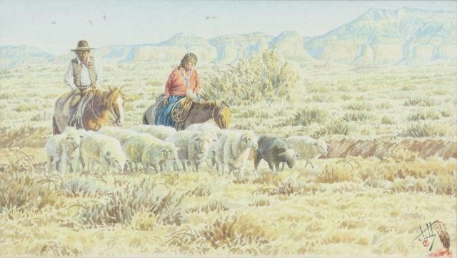 Appraisal: Framed watercolor painting on paper Navajo Shepherds signed lower right