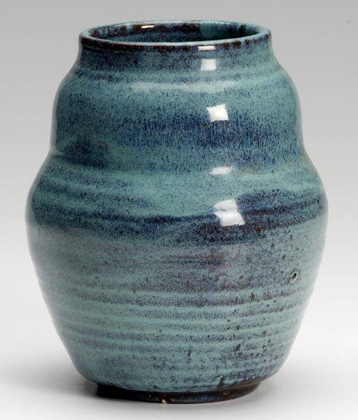 Appraisal: NEWCOMB GUILD Gourd-shaped vase covered in mottled blue-green glaze NC