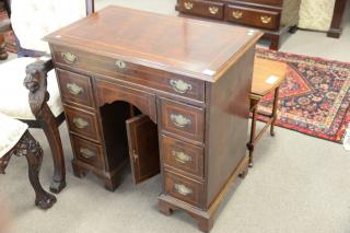 Appraisal: Burlwood inlaid kneehole dressing table ht in wd in dp