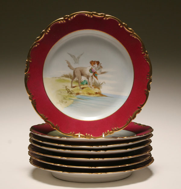 Appraisal: Seven Pirkenhammer porcelain game plates transfer and paint decoration three