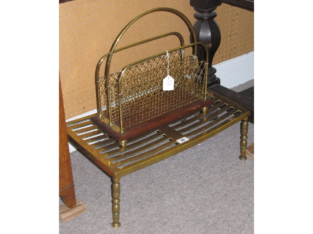 Appraisal: Lot comprising brass and oak magazine rack and a brass