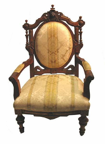 Appraisal: A pair of Eastlake carved walnut upholstered side chairs th