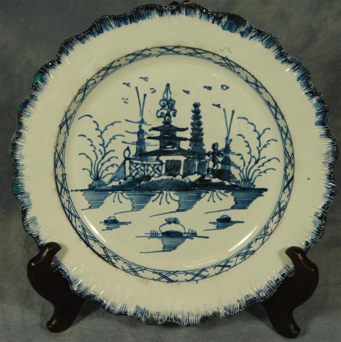 Appraisal: Leeds pearlware blue featheredge plate with scenic decoration d light