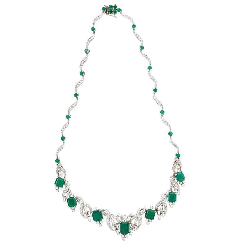 Appraisal: EMERALD DIAMOND K WHITE GOLD NECKLACE Condition Report