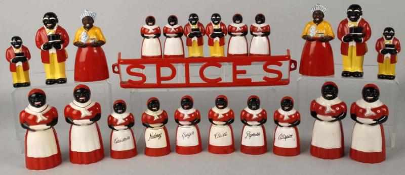 Appraisal: Plastic Mammy Spice Salt Pepper Containers Description Includes a spice