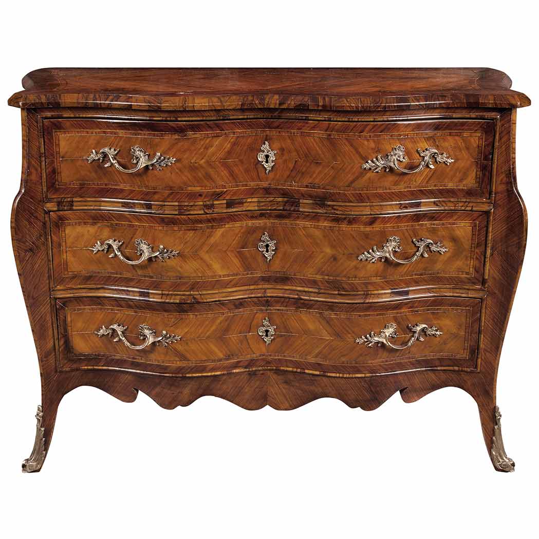 Appraisal: Continental Rococo Style Gilt-Metal Mounted Banded Walnut Commode Modern The