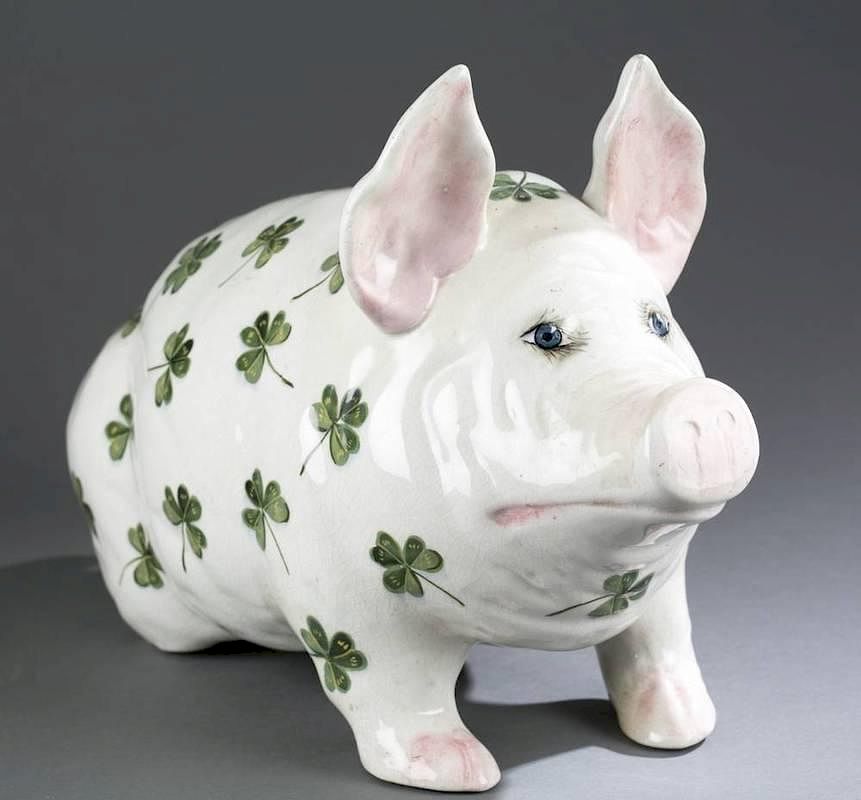 Appraisal: Large Wemyss pig with shamrock design A large Wemyss pig