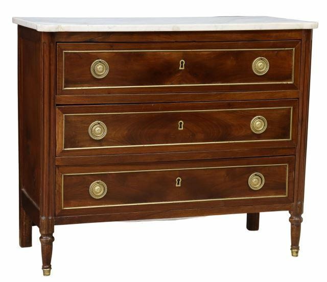 Appraisal: French Louis XVI style marble-top mahogany commode late th c