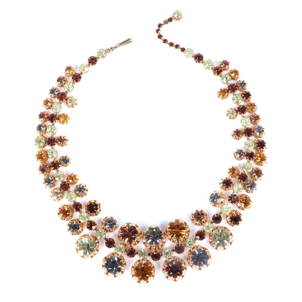 Appraisal: SCHREINER UNSIGNED DIAMANTE DIMENSIONAL RHINESTONE COLLAR NECKLACE WITH LARGE CITRINE