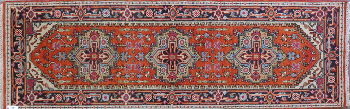 Appraisal: HAND KNOTTED ORIENTAL AREA RUG Indo-Persian featuring three geometric medallions