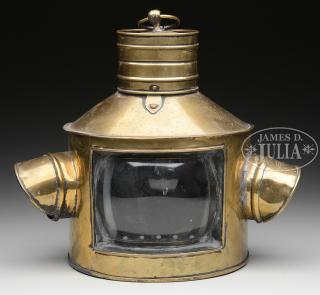 Appraisal: BRASS MASTHEAD LIGHT WITH TRIPLEX LENS AND PORT AND STARBOARD