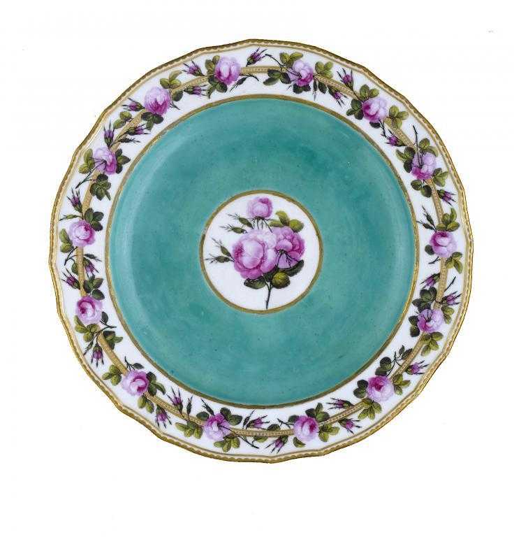 Appraisal: A DERBY GREEN GROUND PLATE of Camden Service pattern painted