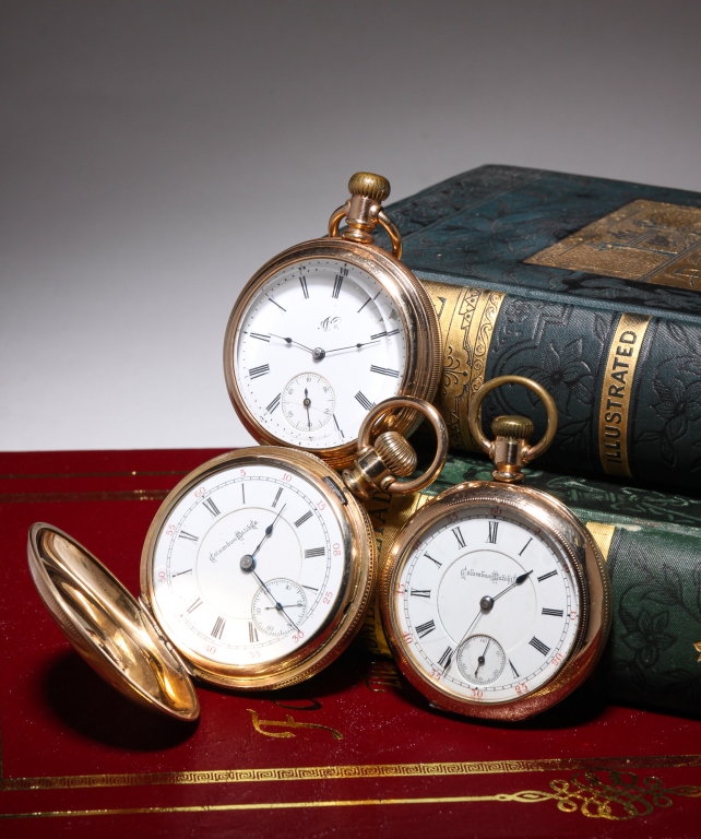 Appraisal: THREE SALESMEN SAMPLE POCKET WATCHES Late th century Three gold