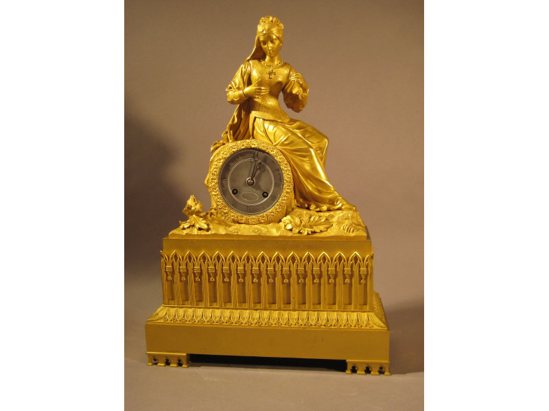 Appraisal: FRENCH TH CENTURY GILT BRONZE MANTEL CLOCK The top surmounted