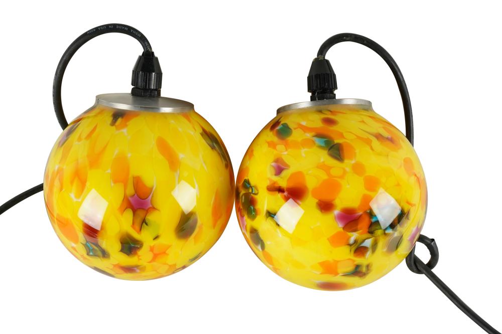 Appraisal: PAIR OF VINTAGE PENDANT LIGHT FIXTURESmulti-colored glass Provenance The estate