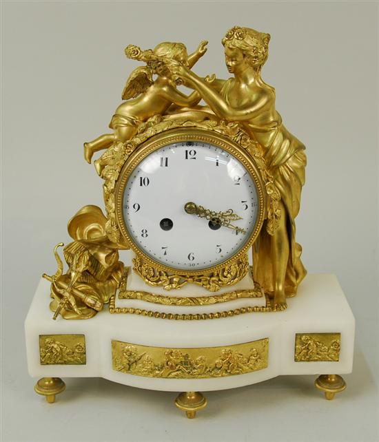 Appraisal: LOUIS XVI STYLE GILT BRONZE AND MARBLE FIGURAL MANTLE CLOCK