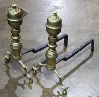 Appraisal: Pair of American Federal brass andirons Pair of American Federal