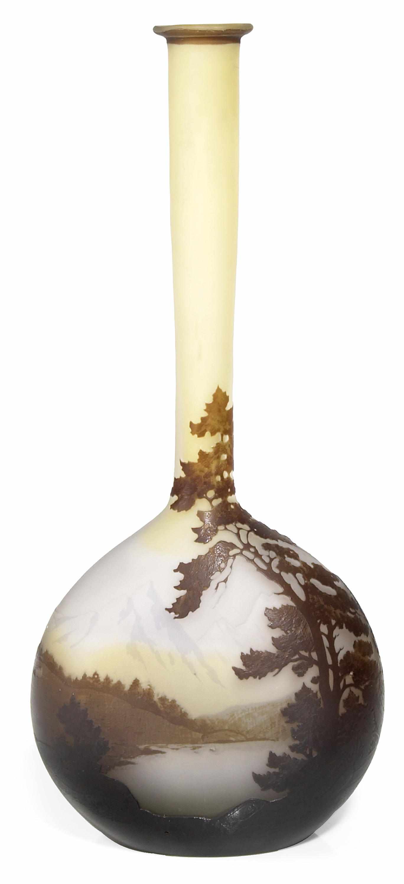 Appraisal: A Gall cameo glass stickneck landscape vase circa signed Gall