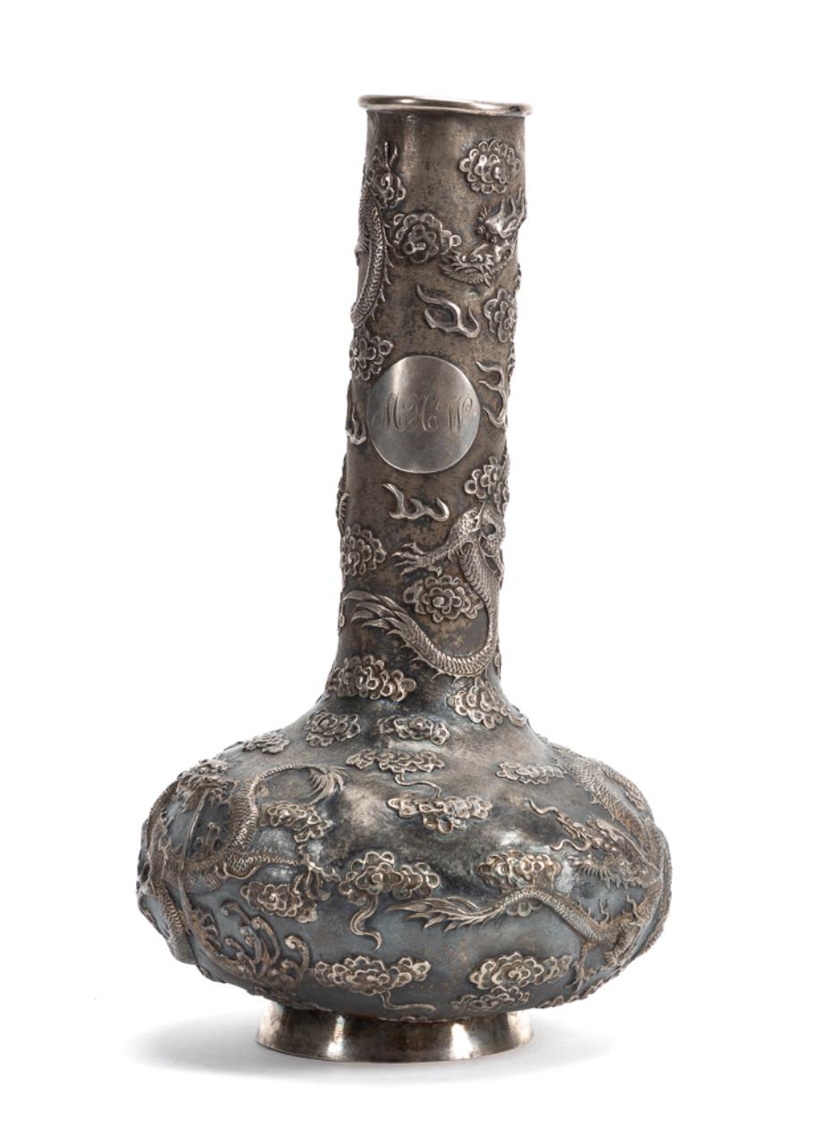 Appraisal: CA CHINESE EXPORT SILVER DRAGON VASE MARKED Chinese Export silver