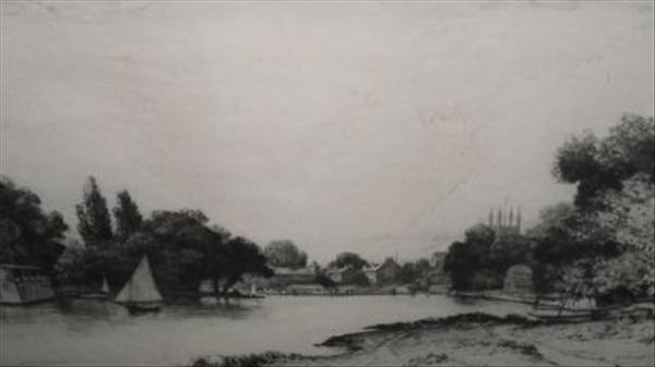 Appraisal: After John Fullwood Yachting on the river Etching Signed in