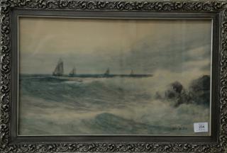 Appraisal: Otis Weber watercolor on paper waves crashing on shore signed