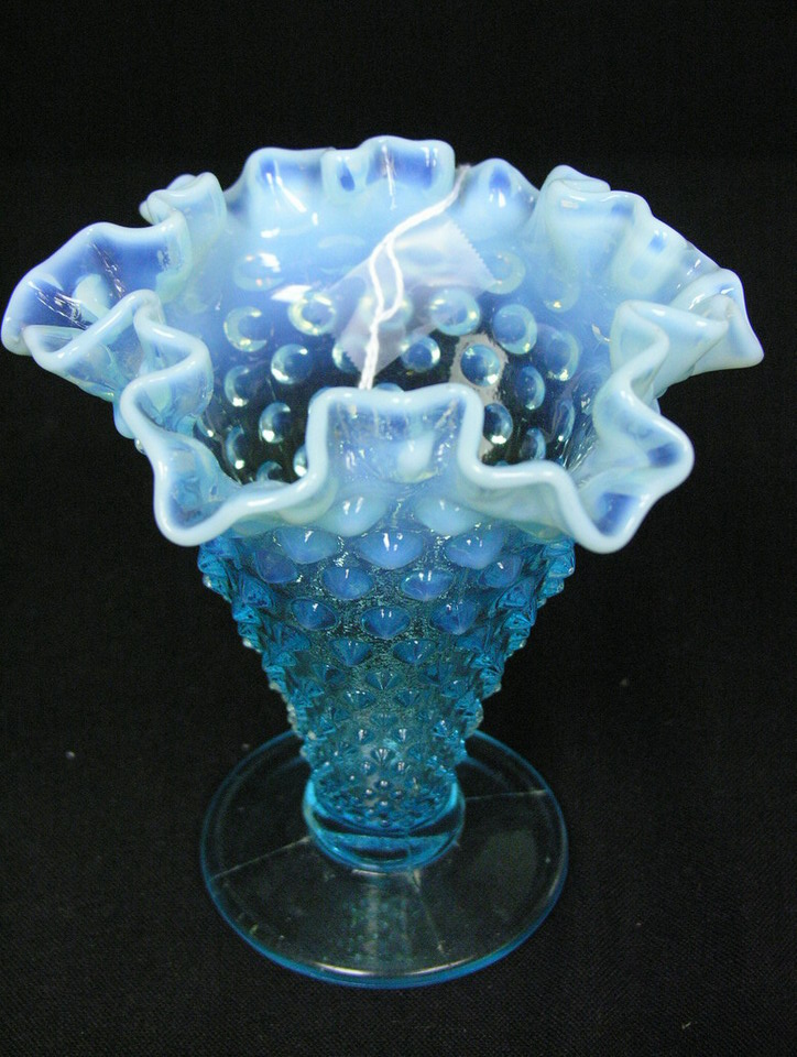 Appraisal: BLUE OPALESCENT HOBNAIL VASE FENTON Size with diameter