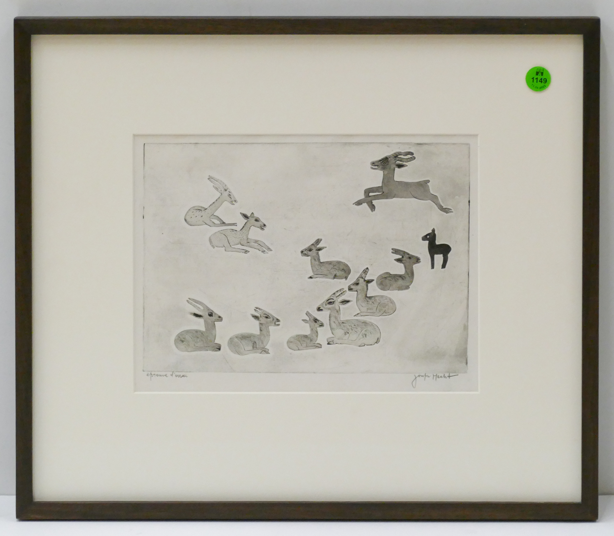 Appraisal: Joseph Hecht ''Gazelles et Biches I'' Signed Artist Proof Etching