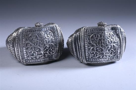 Appraisal: PAIR INDONISIAN SILVER ANKLETS Chased with scrolling foliate decoration -