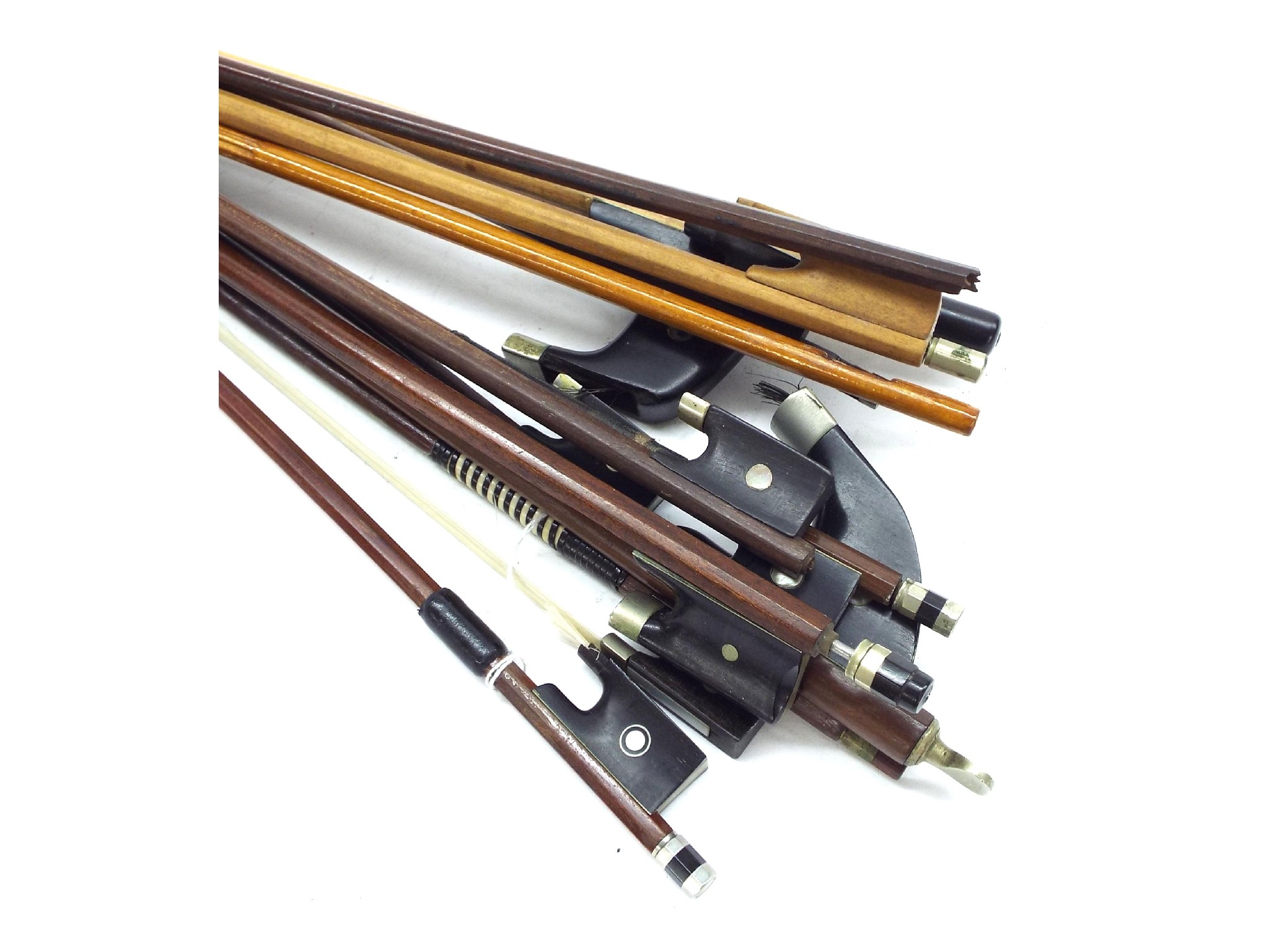 Appraisal: Two Dragonetti style double bass bows also a small quantity