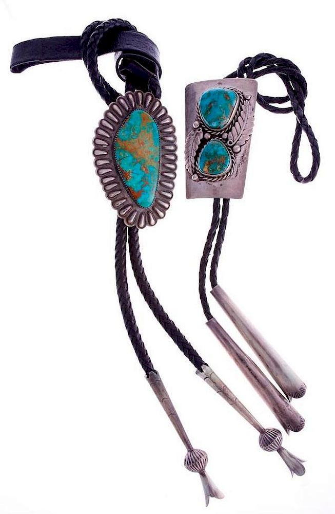 Appraisal: NAVAJO BOLOS Two Vintage Navajo bolo ties turquoise and silver