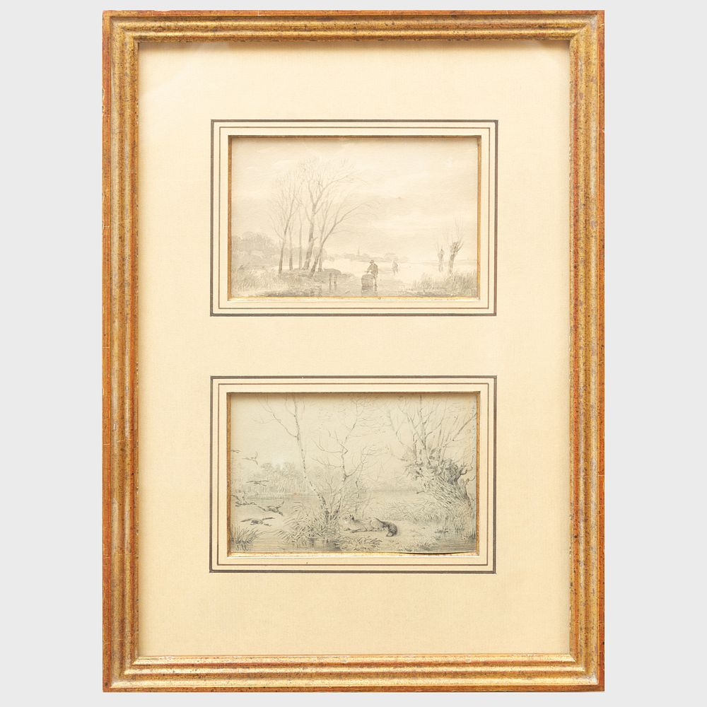 Appraisal: French School Landscapes A Pair One ink wash and one