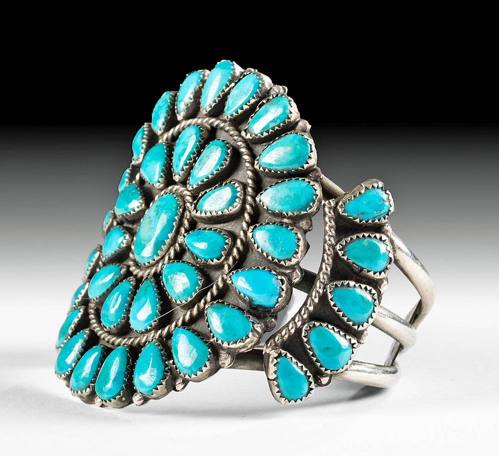 Appraisal: th C Zuni Nickel Silver Turquoise Cuff First Time At