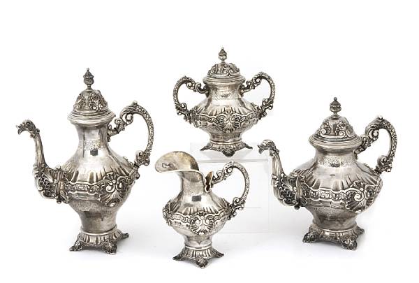 Appraisal: A Portuguese standard silver four piece tea and coffee set