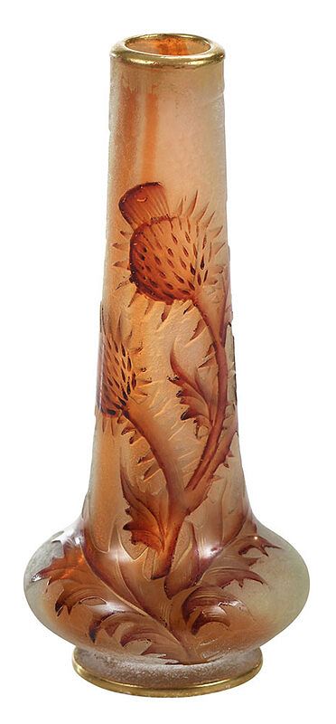 Appraisal: Small Daum Nancy Thistle Glass Vase French early th century