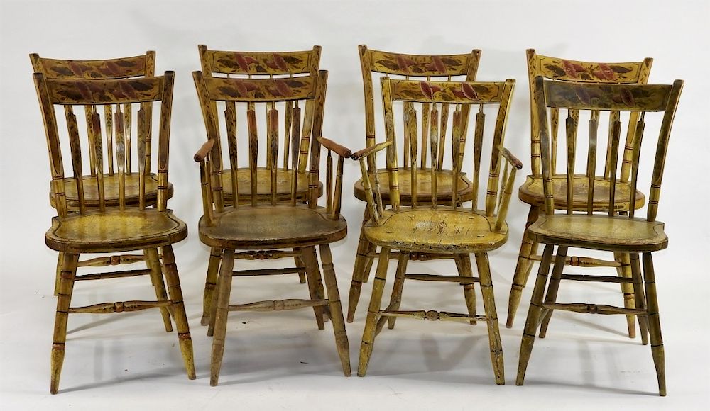 Appraisal: C New England Yellow Painted Country Chairs New England Circa