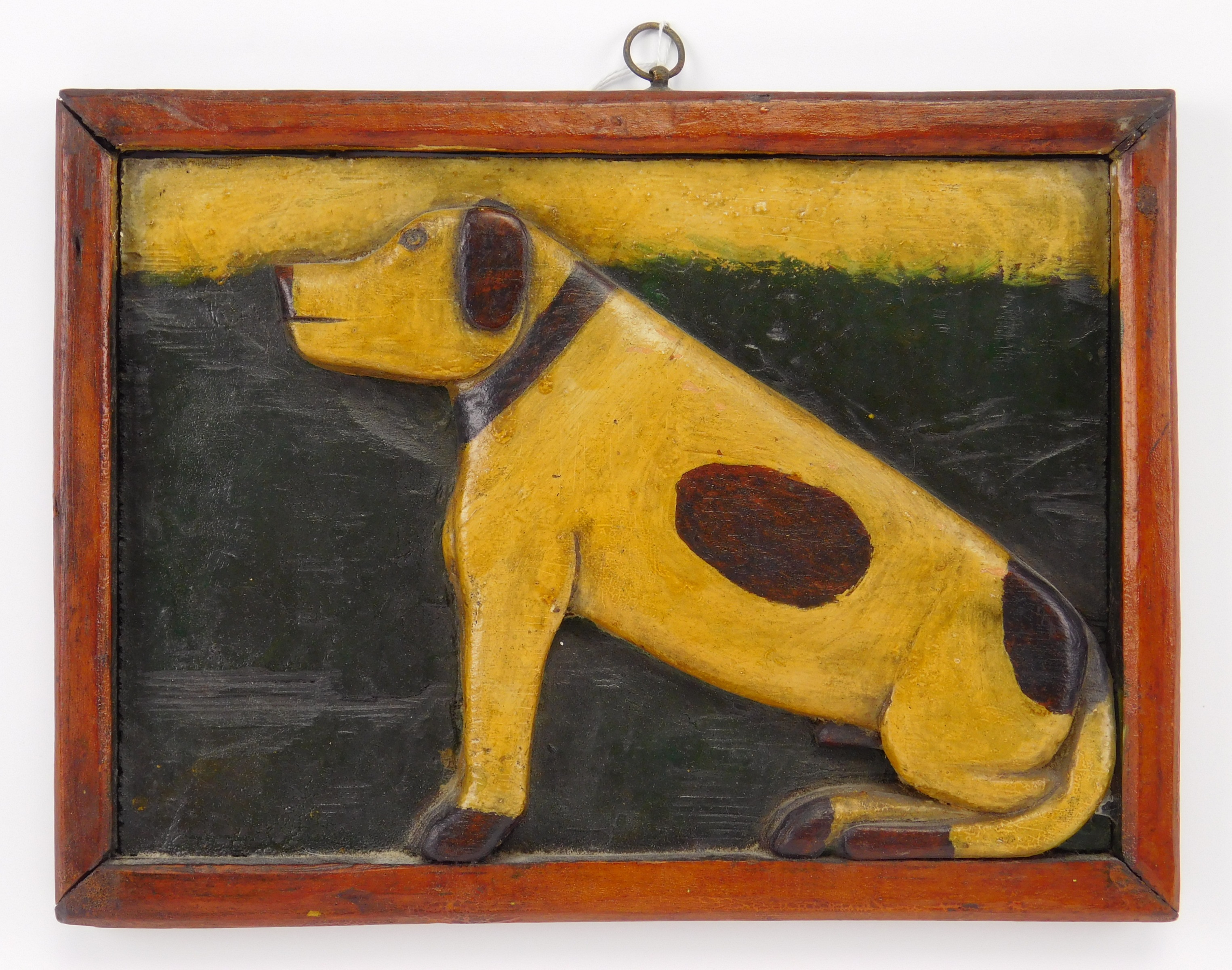 Appraisal: th c American School ''Fido''- carved and painted wood plaque