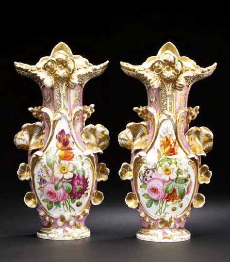 Appraisal: Large Pair of Franco-Bohemian Porcelain Garniture Vases third quarter th