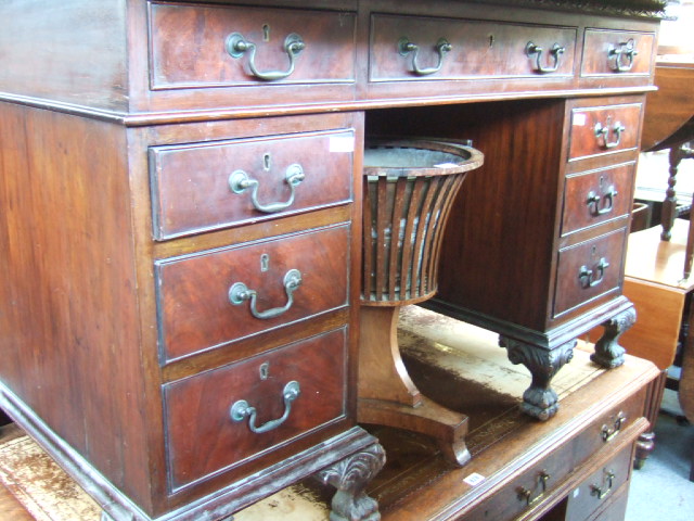 Appraisal: A mid th century style mahogany pedestal desk the rectangular