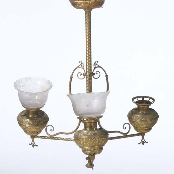 Appraisal: BRADLEY HUBBARD Brass light fixture with three oil fonts and