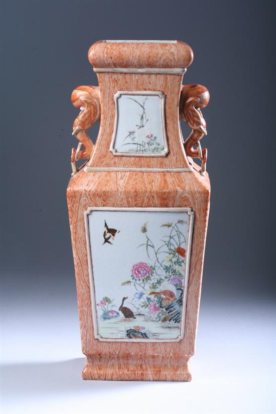 Appraisal: CHINESE FAMILLE ROSE PORCELAIN VASE Qianlong iron red mark Bird