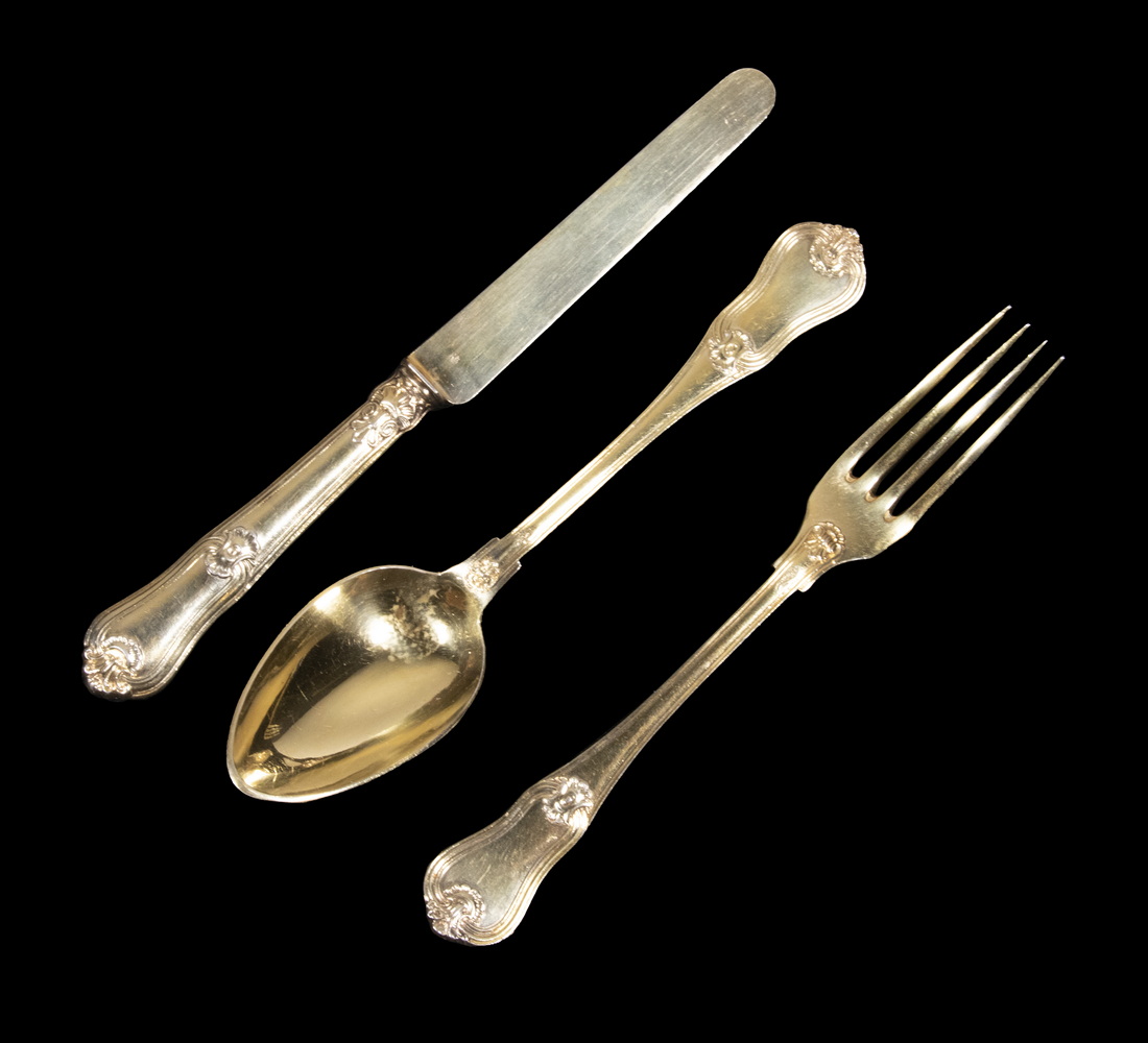 Appraisal: ODIOT FRENCH SILVER FLATWARE Piece Gold Vermeil Sterling Shell Pattern