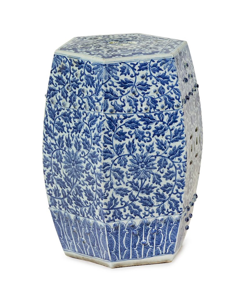 Appraisal: A Blue and White Porcelain Garden Stool Length x height