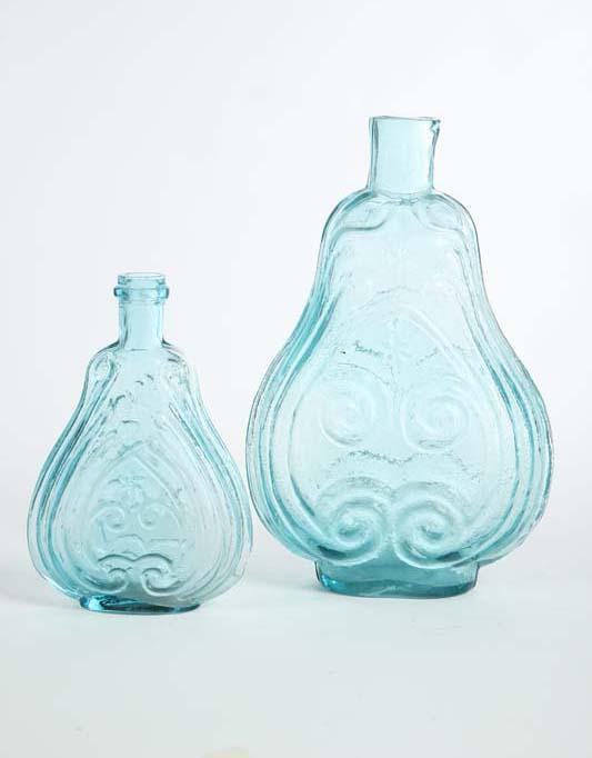 Appraisal: TWO VIOLIN FLASKS Aqua blown flasks each with six point